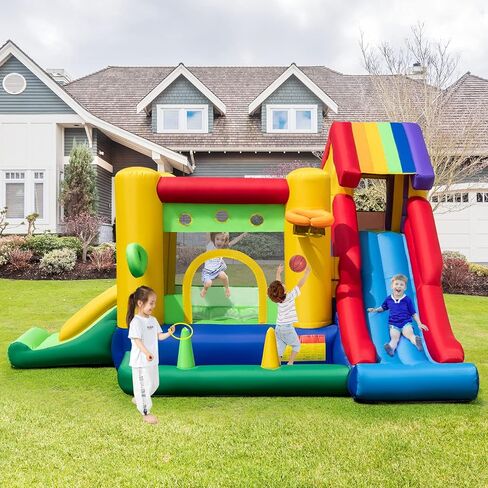 Bountech Boundable Bounce House مع حفرة الكرة ، شرائح مزدوجة منزل نطاط للأطفال الذين تتراوح أعمارهم بين 3+ حفلة في الفناء الخلفي مع منفاخ ، منزل يرتدون منزل مع بويز فتيات الفتيات في الهواء الطلق هدية حفلة عيد ميلاد في الهواء الطلق in Kuwait