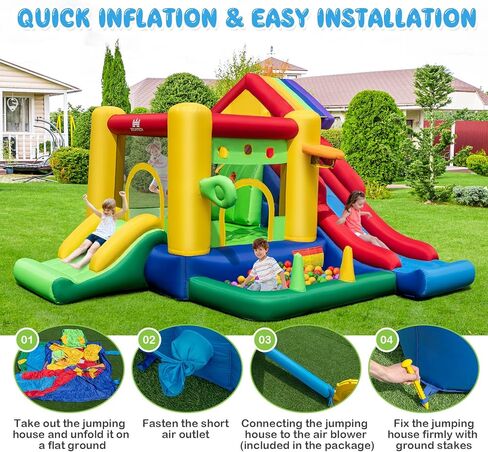 Bountech Boundable Bounce House مع حفرة الكرة ، شرائح مزدوجة منزل نطاط للأطفال الذين تتراوح أعمارهم بين 3+ حفلة في الفناء الخلفي مع منفاخ ، منزل يرتدون منزل مع بويز فتيات الفتيات في الهواء الطلق هدية حفلة عيد ميلاد في الهواء الطلق in Kuwait