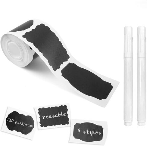 MUWOOB Chalkboard Labels, 120 Pcs Black Reusable Waterproof Label Stickers, Kitchen Pantry Sticker Labels for Containers, Mason Jars, Condiments, Food Storage (Rectangle) in Kuwait