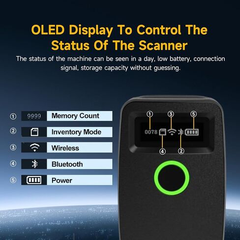 Premium Mini 1D 2D Bluetooth Barcode Scanners, 3 in 1 Connection: Bluetooth/2.4G/USB, with OLED Digital Display& AI Voice,Portable Barcode Scanner Wireless for iPad,iPhone,Tablet, Laptop,Computers,POS in Saudi Arabia