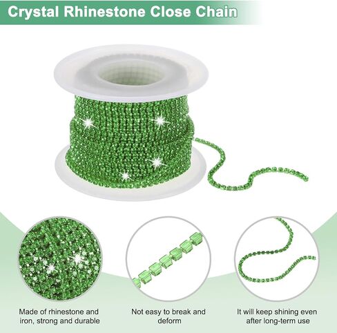 Crystal Rhinestone Close Chain, 2 mm 10 Yards Crystal Single Row Trimming Claw Cup Chain Roll for Sewing Crafts/DIY Decoration/Jewelry Crafts [Light Green] in Saudi Arabia