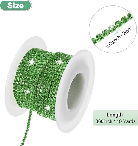 Crystal Rhinestone Close Chain, 2 mm 10 Yards Crystal Single Row Trimming Claw Cup Chain Roll for Sewing Crafts/DIY Decoration/Jewelry Crafts [Light Green] in Saudi Arabia