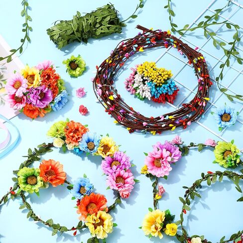 Suncalla 30 Sets Flower Crowns Making Kit, Make Your Own Flower Crown Wreath Garland Headbands and Bracelets Craft Kit Handmade DIY Floral Hair Accessories Gift for Girls/Teens/Women(Azalea) in Saudi Arabia