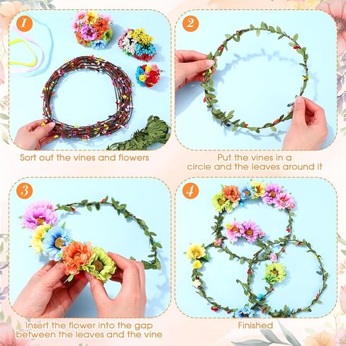 Suncalla 30 Sets Flower Crowns Making Kit, Make Your Own Flower Crown Wreath Garland Headbands and Bracelets Craft Kit Handmade DIY Floral Hair Accessories Gift for Girls/Teens/Women(Azalea) in Saudi Arabia