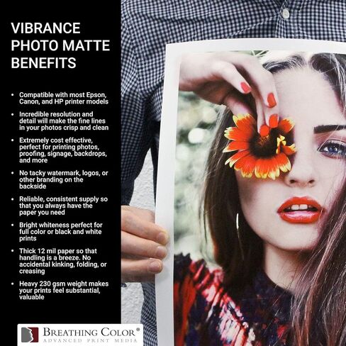 ورقة طابعة صور غير لامعة Vibrance 12 Mil 230 GSM Matte Finish Photic Photo Paper Roll على 3 بوصة 36 بوصة × 100 قدم تعمل مع معظم Makes Professional Profession in Kuwait