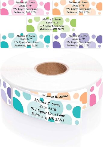 Dots of Color Designer Rolled Personalized Name Address Labels with Elegant Dispenser in Kuwait