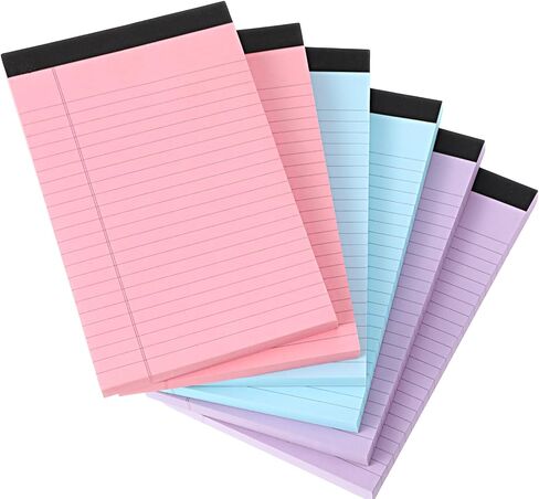 Honoson 6 Pack Legal Pads 5 x 8 Inch Wide Ruled Colorful Notebook 100 Sheets/pad Notepads College Ruled Writing Pads for School Office, 3 Colors in Saudi Arabia