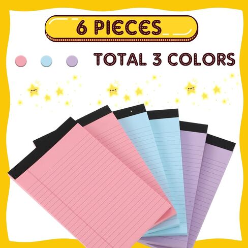 Honoson 6 Pack Legal Pads 5 x 8 Inch Wide Ruled Colorful Notebook 100 Sheets/pad Notepads College Ruled Writing Pads for School Office, 3 Colors in Saudi Arabia