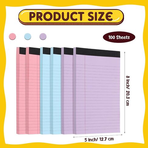Honoson 6 Pack Legal Pads 5 x 8 Inch Wide Ruled Colorful Notebook 100 Sheets/pad Notepads College Ruled Writing Pads for School Office, 3 Colors in Saudi Arabia