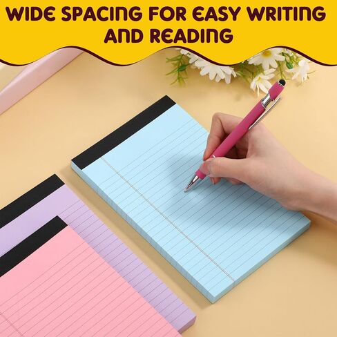 Honoson 6 Pack Legal Pads 5 x 8 Inch Wide Ruled Colorful Notebook 100 Sheets/pad Notepads College Ruled Writing Pads for School Office, 3 Colors in Saudi Arabia
