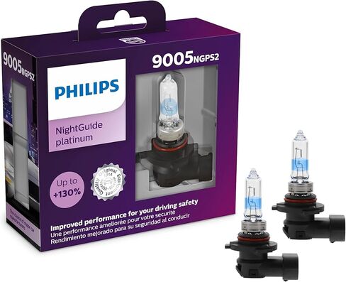 فيليبس إضاءة السيارات 9005 NightGuide البلاتين ترقية المصباح الأمامي، حزمة من 2 in Kuwait