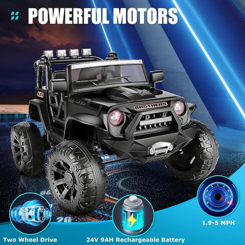 Hikole 24V Power Wheels with Remote Control Ride On Car Toys for Big Kids 2 Seater, 24 Volt Ride on Toy Car for Girls Boys, 9AH Battery, 3 Speeds, Bluetooth, LED Lights, Suspension, Black in Saudi Arabia