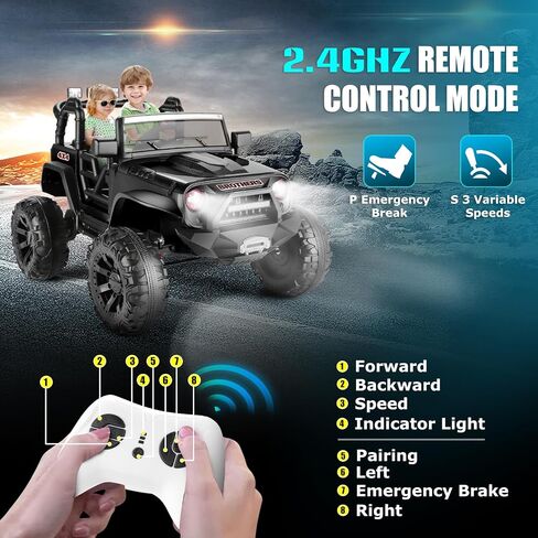 Hikole 24V Power Wheels with Remote Control Ride On Car Toys for Big Kids 2 Seater, 24 Volt Ride on Toy Car for Girls Boys, 9AH Battery, 3 Speeds, Bluetooth, LED Lights, Suspension, Black in Saudi Arabia