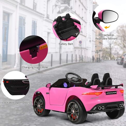 ركوب Costzon على السيارة ، 12V مرخصة من بطارية Jaguar F-Type SVR بالطاقة الكهربائية التي تعمل بالبطارية التي تعمل بالطاقة مع التحكم عن بعد ، والأضواء الأمامية/الخلفية ، MP3/MUSION/3 سرعات/تعليق ربيع ، لعبة Kids Car toy Toddler (Pink) in Kuwait