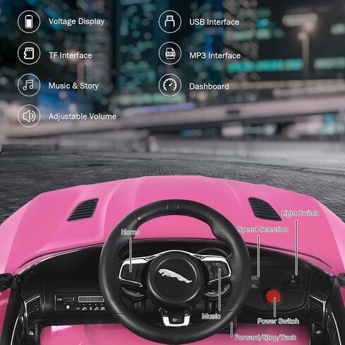 ركوب Costzon على السيارة ، 12V مرخصة من بطارية Jaguar F-Type SVR بالطاقة الكهربائية التي تعمل بالبطارية التي تعمل بالطاقة مع التحكم عن بعد ، والأضواء الأمامية/الخلفية ، MP3/MUSION/3 سرعات/تعليق ربيع ، لعبة Kids Car toy Toddler (Pink) in Kuwait