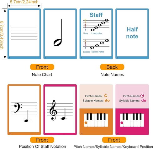 104 Piano Music Flash Cards - Basic Music Symbols,Staff Notation, Pitch/Syllable Names, Keyboard Position, Flat/Sharp,Education Cards for Beginners and Professionals in Saudi Arabia