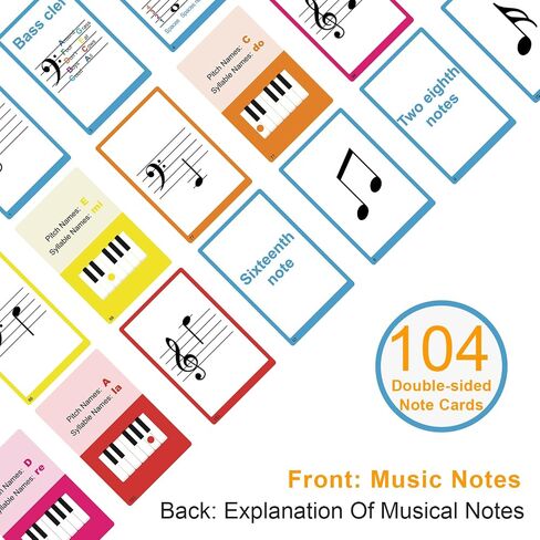104 Piano Music Flash Cards - Basic Music Symbols,Staff Notation, Pitch/Syllable Names, Keyboard Position, Flat/Sharp,Education Cards for Beginners and Professionals in Saudi Arabia