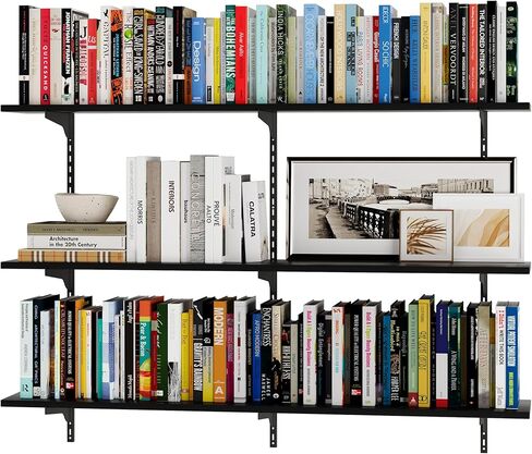 Wallniture Turin 48 بوصة × 10 بوصة أرفف عائمة ريفية لتخزين الحائط، مجموعة أرفف عائمة مع نظام دعامة سكك حديدية قياسية قابلة للتعديل، رف كتب على الحائط، أرفف تخزين، رف كتب للجدار، محترق in Kuwait