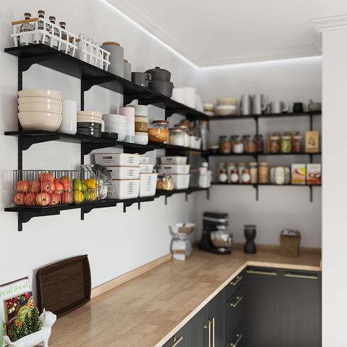 Wallniture Turin 48 بوصة × 10 بوصة أرفف عائمة ريفية لتخزين الحائط، مجموعة أرفف عائمة مع نظام دعامة سكك حديدية قياسية قابلة للتعديل، رف كتب على الحائط، أرفف تخزين، رف كتب للجدار، محترق in Kuwait