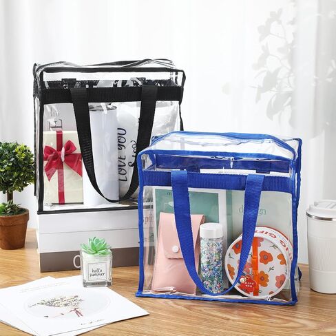 12 Pack Clear Tote Bag Stadium Approved Plastic Tote Bag 12 x 6 x 12 Large Transparent Totes with Zippers Handles for Concerts, Sporting Events, Work, School, Gym, Travel (Classic Colors) in Saudi Arabia