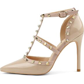 Eithy أحذية نسائية بكعب متوسط ​​وكعب عالٍ أحذية صيفية Strappy وطرف مدبب للحفلات ملابس يومية صنادل مسائية Mushlin-Natural US8.5 in Kuwait