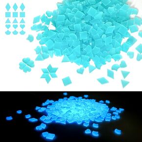Glow in The Dark Mosaic Tiles for Crafts,Stained Mosaic Glass Pieces,370 Pieces in 5 Shapes for Making Art Mosaic Project Craft DIY,Blue
