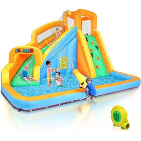 JOYMOR Inflatable Water Slide Park for Kids wtih Splash Pool, Climbing Wall, Water Cannon, Blow up Water Slides for backyard Outdoor Fun Summer Water Toys for Party Birthday Gift (Included Air Blower)