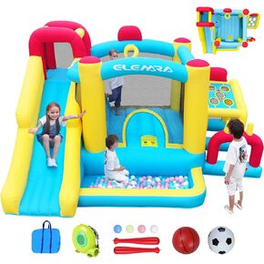 ELEMARA Inflatable Water Slide Bounce House, 10 in 1 Inflatable Water Park with Blower, 2 Slides & 2 Climbing Walls & 2 Water Guns & Giant Deep Pool, Blow up Water Slides for Backyard for 6