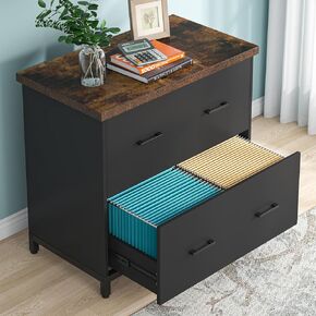 Tribesigns 2-Drawer File Cabinet, Wood Lateral Filing Cabinet for Home Office, A4, Letter Size, Brown and Black