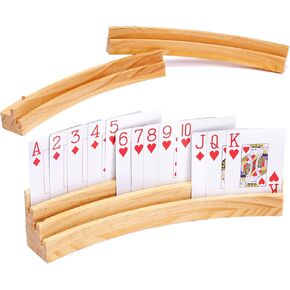 JFMkaer Curved Card Holders for Playing Cards 2PCS - Extra Long Wooden Holder With Curved & Splicing Design for Adults, Seniors, Kids