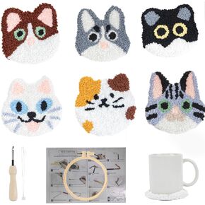 Huacan Puppy Punch Needle Coaster Kit - 6 Patterns Dog Punch Needle Embroidery Craft Kit, DIY Felting Coaster for Adults Beginners