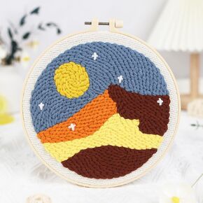 ILYUFO Punch Needle Kits Adults Beginner DIY Stars and Mountains 8 in Crafts for Adults, Ideal for All Ages, Perfect Festival Decoration & Gift (The Setting Sun)
