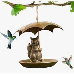 Squirrel Umbrella Bird Feeder Decorative Bird Feeder，Garden Umbrella Decor，Animal Themed Garden Decor，for Garden Patio Decoration (cat)