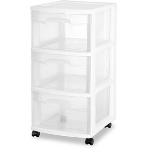 3-Drawer Medium Storage Cart with Clear Drawers & Casters – Multi-Purpose Organizer for Home & Office – 24" Height