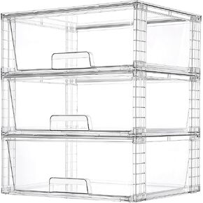 Vtopmart 2 Pack Large Stackable Storage Drawers,Easily Assemble Clear Acrylic Bathroom Closet Undersink Organizers,Plastic Storage Bins for Cabinet,Kitchen Pantry,Medicine Organization