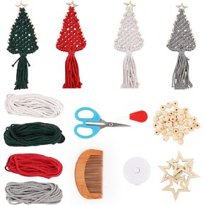 Framendino, 4 Pack Christmas Tree Macrame DIY Kit Hanging Ornaments for Adult Beginners with Instructions Wall Hangings Decor
