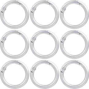 9 PCS Round Spring Ring Clips, Silver Metal Keyring Purse Clip, Heavy Duty Opening O Ring Carabiner for Keychains, Buckle Clasp for Backpacks, Purse, Keys, Bag Strap