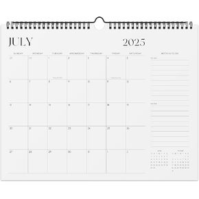 Wall Calendar 2025-2026, 18 Month Hanging Calendar from July 2025 to December 2026, 15" x 12", Twin-Wire Binding, Minimalist Black & White Design for Home, Office, School​