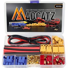 MADCATZ T-Plug EC3 EC5 XT30/60/90 Male & Female Connector Adapters with 14awg Silicone Wire and Heat Shrink Tubing for RC ESC Lipo Battery Motor Accessories (Pack of 82 PCS)