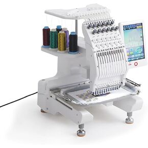 Fully Automatic Embroidery Machine, 12 Needles Computerized Sewing Machine with 20 * 30cm Large Embroidery Area and 1000 RPM Speed, Support Freely DIY for Hats and Clothing Embroidery