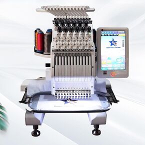 Commercial Embroidery Machine, 12 Needles Single Head Computerized Embroidery Machine, Supports Garment Embroidery + Hat Embroidery Functions/ 15 Items Function, for Clothing