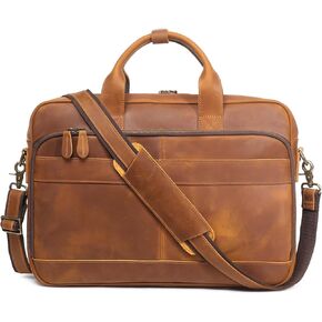 Leather Briefcase for Men 17Inch Laptop Messenger Bags Business Travel Handcrafted Laptop Bag with YKK Zipper Gift
