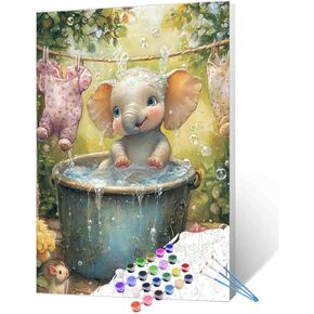 Aihonmin Green Bathtub Paint by Number for Adults Beginner,Plant DIY Acrylic Watercolor Painting by Numbers for Kids Beginners 16x20 inch Painting Craft On Canvas Home Decor(without frame)