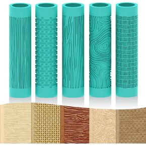 5 Pcs Polymer Clay Texture Roller Wood Clay Roller, Work Like Texture Sheets, Embossing Pottery Stamp, Clays Jewelry Making Kit with Storage Box