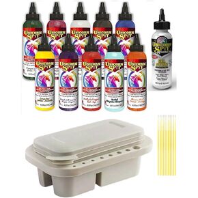 Unicorn Spit Gel Stain Glaze Bundle - 4 Ounce Each - 10 Paint Collection Plus Iced Egret, Multi-Use Paint Brush Basin and Trebbies Detail Sticks