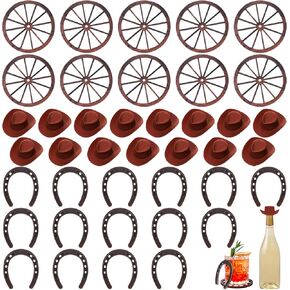 Western Themed Party Supplies - 40 PCS Mini Cowboy Hats, Horseshoes & Wheels - Retro Design Decorations for Wedding, Birthday, Halloween, Christmas, Thanksgiving, DIY Crafts
