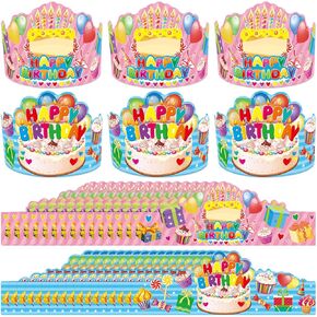 WorldBazaar Birthday Crowns for Kids Classroom 36 Pack Happy Birthday Hats with Badge Stickers for Boys Girls Classroom School Family Party Supplies