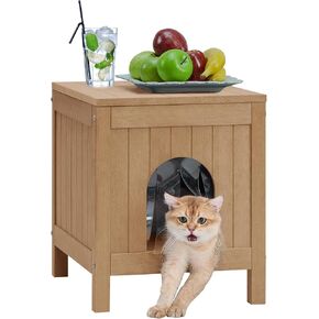 Psilvam Insulated Cat House, Weatherproof Poly Lumber Outdoor Cat House, Moisture-Proof Elevated Cat Shelter with Side Table Function, Openable Roof to Easy Cleaning Cat Houses for Outdoor Cats (Blue)