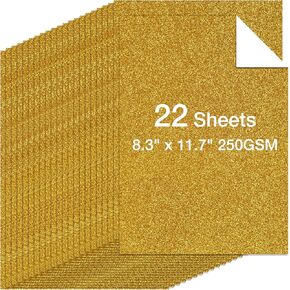 44 Sheets 22 Colors A4 Glitter Cardstock, Premium No-Shed Sparkly Paper for Cricut, Card Making & Scrapbooking, 250 GSM Crafts Paper (A4 Size 8.3x11.7in)