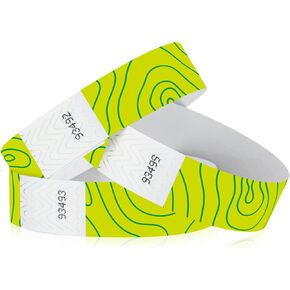 500 WristCo Green Topographic Tyvek Wristbands for Events – Security Cuts & Tamper-Proof Design to Prevent Reuse – Premium-Grade Bracelets for Hospital & Medical ID, Party & VIP Identification